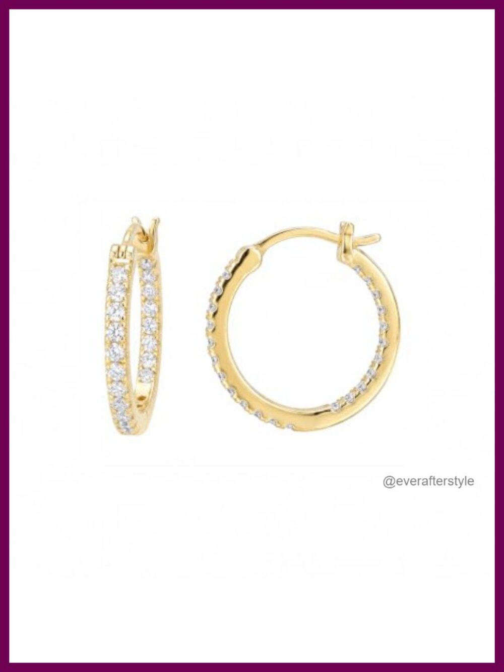 14K Yellow Gold Hoop Earrings CZ Huggie Hoops Marquise Pave-Set Hypoallergenic